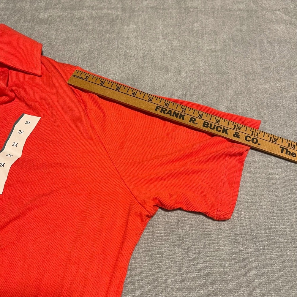 AVA &‎ VIV Women's 2X Coral Ribbed Knit Short Sleeve Collared Top Shirt Casual - Picture 8 of 8